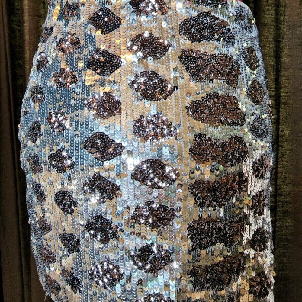 EXPRESS Silver & Grey Sequined Mini Stretchy Bodycon Short Skirt w/ Liner - XS - Picture 7 of 7